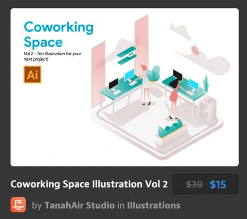 电商平台APP应用UI设计Coworking Space Illust