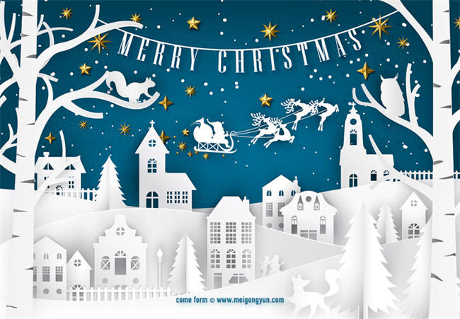 圣诞节折纸风矢量海报 Christmas Poster Vertor