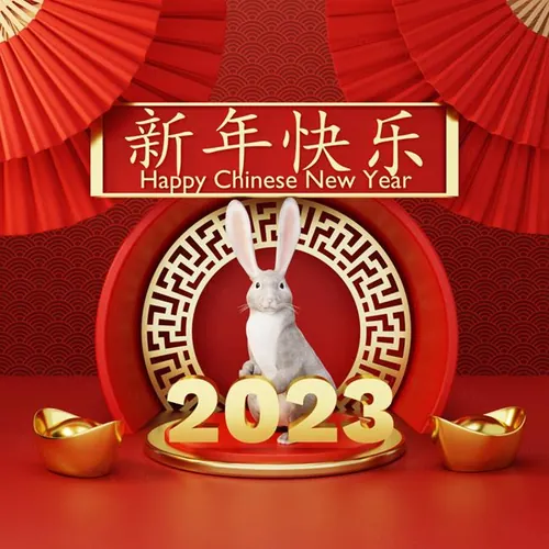 三维渲染2023年新年红色舞台金元宝折扇红色高清背景素材