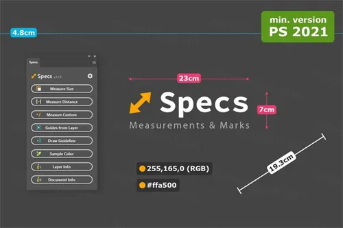 PS快速尺寸距离测量颜色文本信息标记扩展插件 Specs - Cust