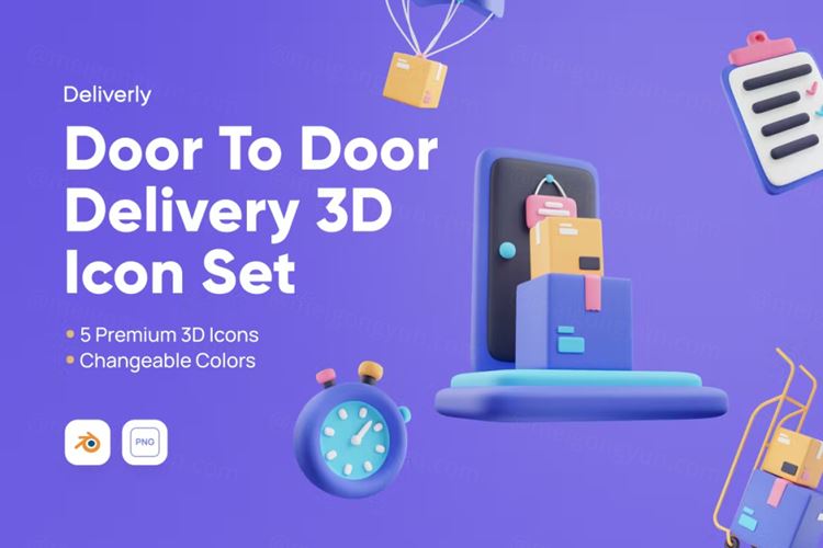 三维渲染送货上门快递物流主题3D插画素材 Door-to-D