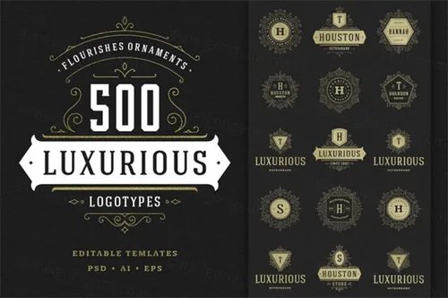 复古装饰风格Logo和徽章模板 500 ornaments logos monograms