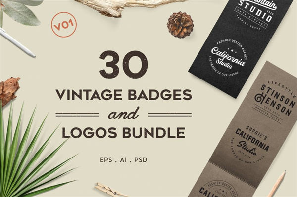 复古徽标Logo设计模板 Vintage Badges and Logos Bundle