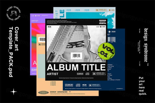 酸性时尚潮流颓废风摇滚音乐专辑CD封面设计PSD模板 Cover Art Template Pack VOL.1