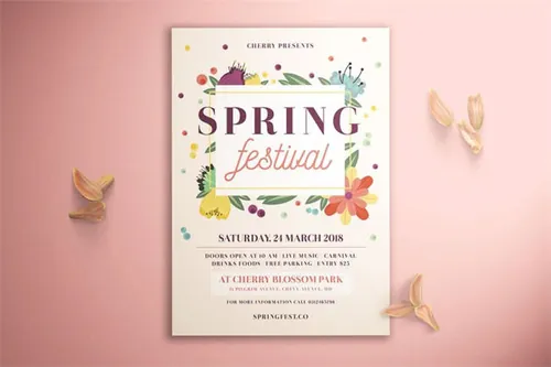 高端优雅的时尚春天夏天春节海报传单DM设计模板  spring-festival-flyer