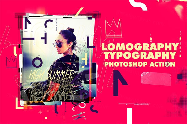 抽象摇滚漏光半色调海报快速生成PS动作 Lomography Typo