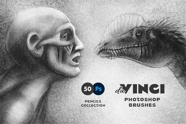 达芬奇石墨硬铅笔素描PS笔刷 Pencil Photoshop Bru