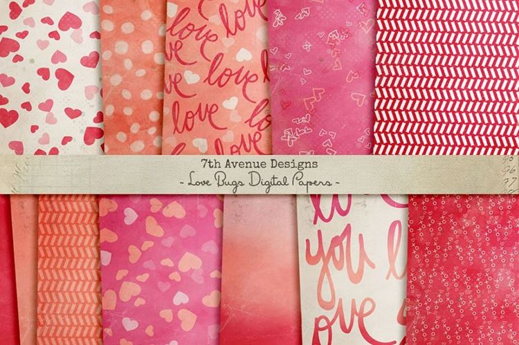 情人节主题无缝背景Love Bugs Digital Papers