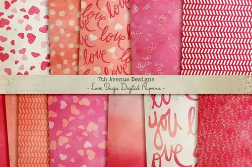 情人节主题无缝背景Love Bugs Digital Papers