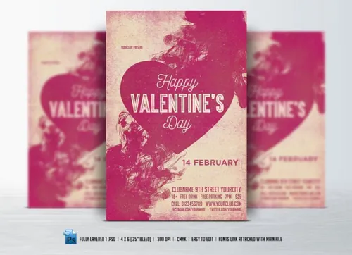 情人节海报制作模板 Valentines Day Flyer