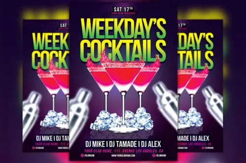 鸡尾酒传单模板 Weekdays Cocktails Flyer Template