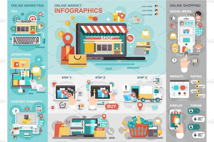 商业扁平化信息图形PPT素材 Commerce Flat Infographics