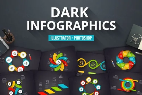 深色信息图标素材 Dark infographics