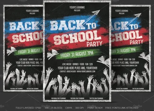 学校元素黑板海报设计模板 Back to School Flyer