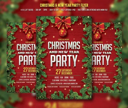 圣诞节派对海报制作模板 Christmas amp;amp; New Year Party