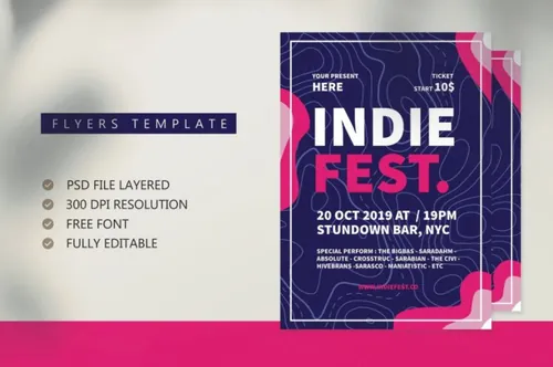 时尚高端抽象线条DM宣传单海报设计模板indie-fest-flyer-template