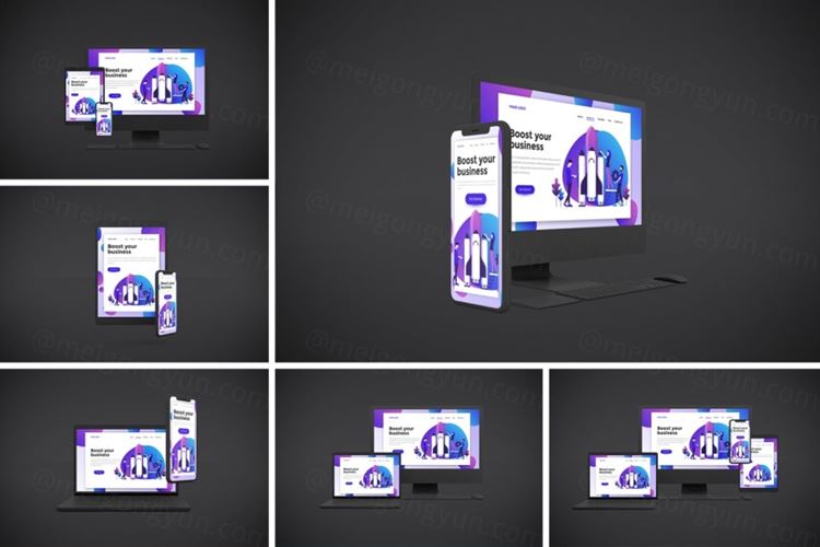 多种苹果IOS电子设备UI样机展示模型 dark-responsive-v-2
