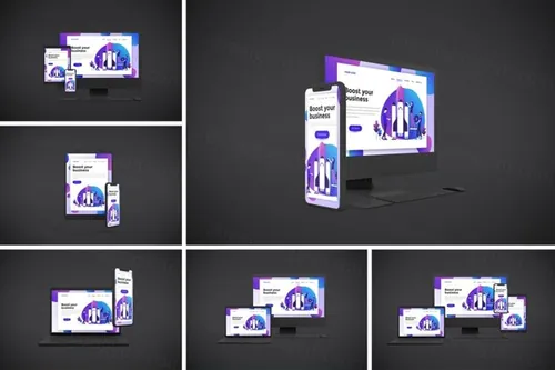 多种苹果IOS电子设备UI样机展示模型 dark-responsive-v-2