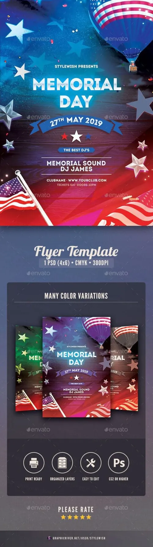 美国纪念日传单模板海报模板美国元素素材Memorial Day Flyer