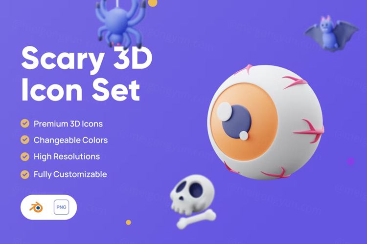 三维渲染卡通万圣节恐怖主题元素3D插画素材 Scary St