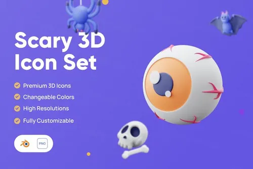 三维渲染卡通万圣节恐怖主题元素3D插画素材 Scary St