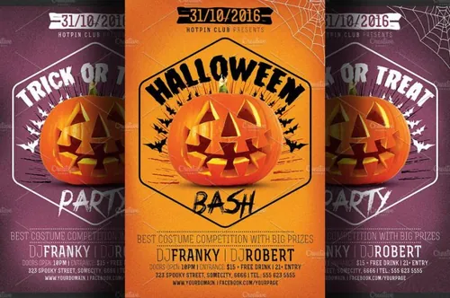 万圣节派对宣传单设计 Halloween Bash Party Flyer