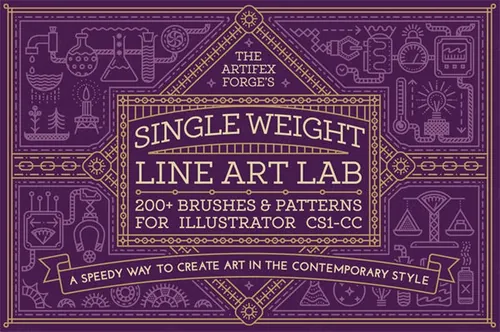 实验室物品线条图形AI笔刷 Single Weight Line Ar