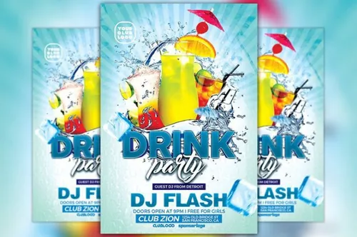 热带饮料酒会单页设计宣传单模板 Drink Party Flyer Template