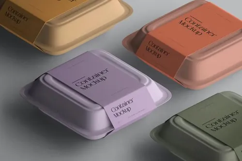 高质量外卖快餐盒食品包装设计展示贴图样机PSD模板 Food