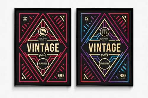 时尚高端简约复古几何派对DM宣传单 vintage-geometric