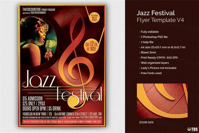 爵士乐活动宣传单模板 Jazz Festival Flyer PSD V4