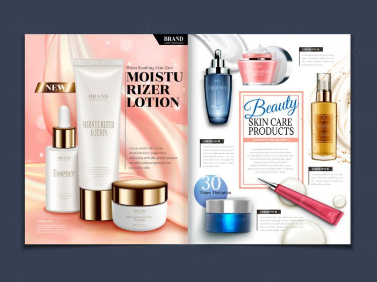 精致女士护肤品化妆品杂志版面模板
