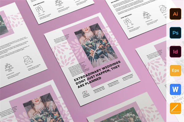 婚礼策划宴会活动邀请海报传单设计模板素材 Wedding Planner Flyer