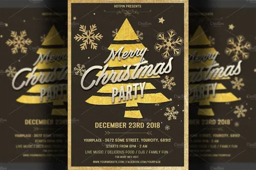 金色圣诞派对宣传海报模板Christmas Party Flyer Template