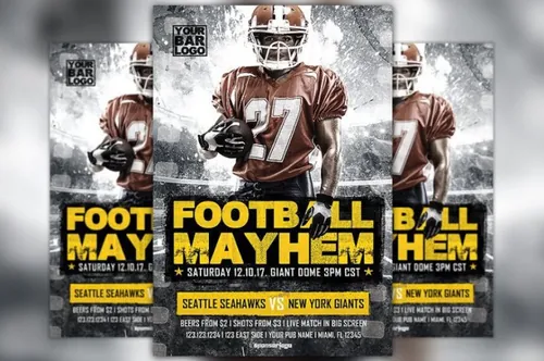 美式足球比赛海报设计模板 Football Mayhem Flyer Template