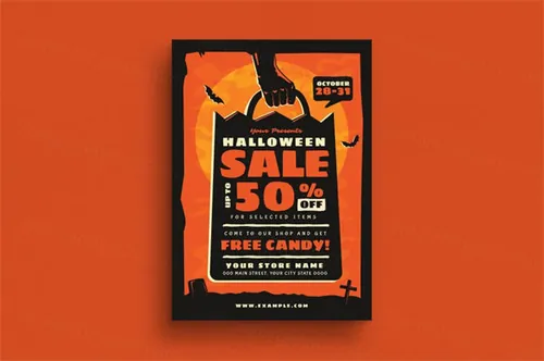 万圣节店铺促销活动海报传单设计模板 Halloween Sale Event Flyer