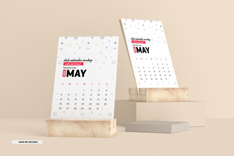 台历日历设计展示样机PSD模板 Desk calendar with stand mockup