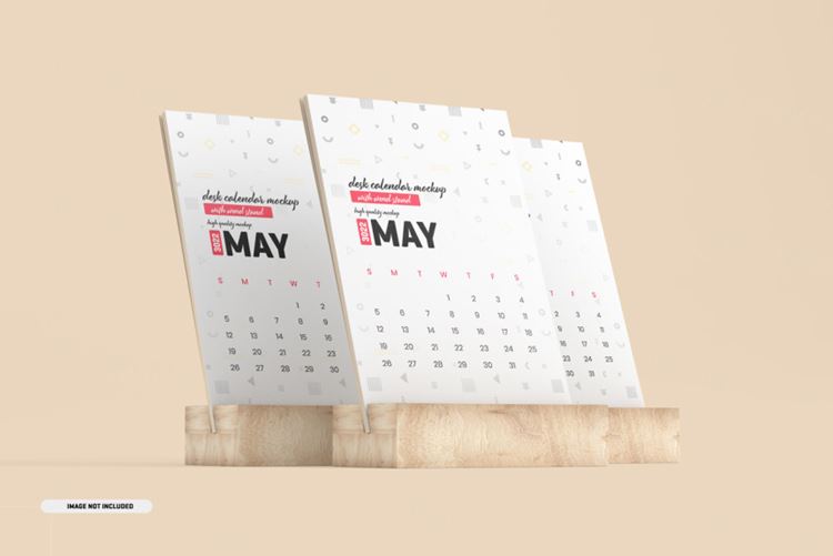 台历日历设计展示样机PSD模板 Desk calendar with stand mockup