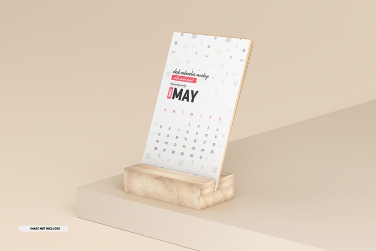 台历日历设计展示样机PSD模板 Desk calendar with stand mockup