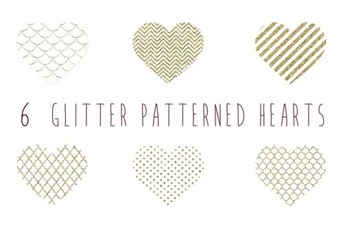 现代时尚爱心形状设计素材Glitter patterned gold hearts clip a