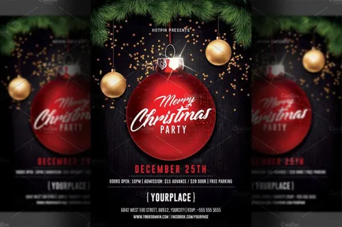 圣诞快乐派对传单模板 Merry Christmas Party Flyer Template