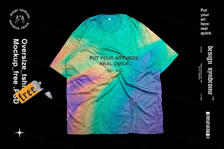 街头潮牌大码T恤服饰贴图样机PSD模板 Syndrome -