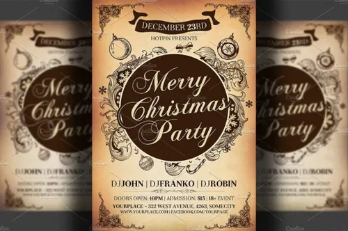 经典圣诞节海报模板 Vintage Christmas Psd Flyer Template