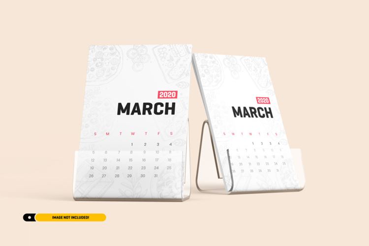台历日历设计展示样机PSD模板 Desk calendar with stand mockup