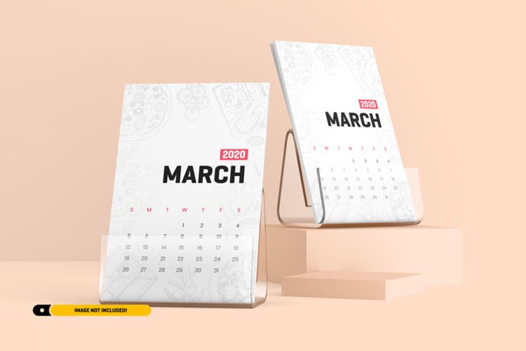 台历日历设计展示样机PSD模板 Desk calendar with stand mockup