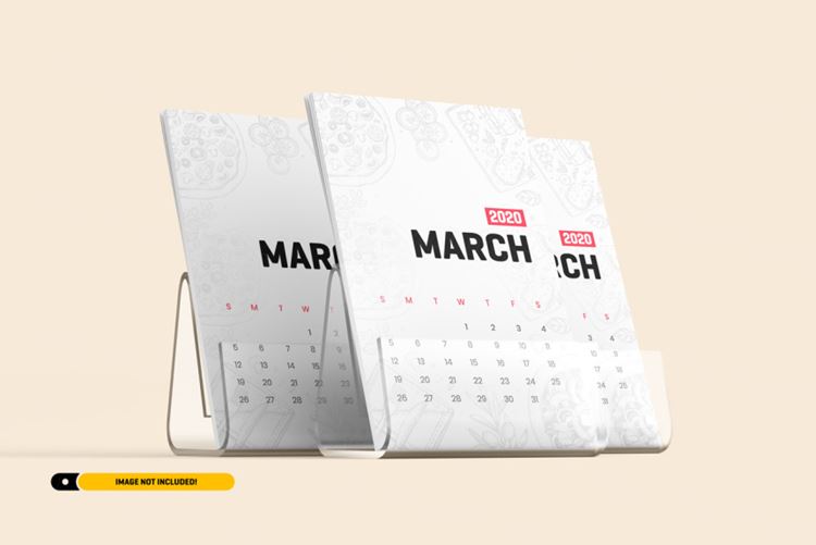 台历日历设计展示样机PSD模板 Desk calendar with stand mockup
