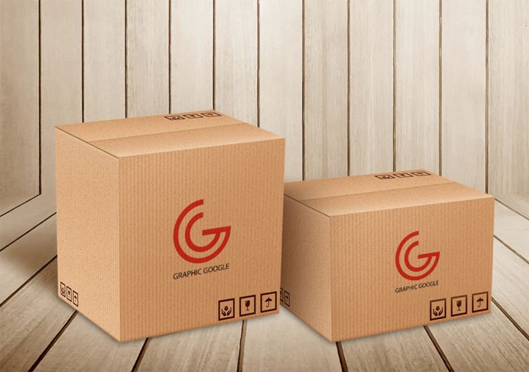 纸箱模型PSD贴图模板Carton Delivery Packaging Box Logo Mockup