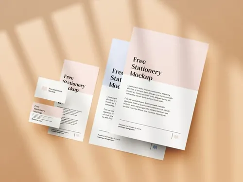 带阴影叠加的品牌VI设计提案样机PSD模板 Simple Stationery Mockup