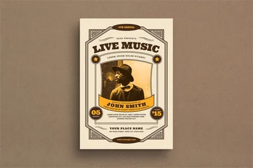 复古风格音乐演出活动海报传单设计模板 Vintage Live Music Event Flyer