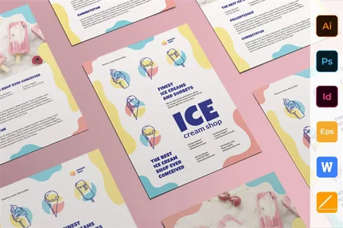 雪糕店活动品牌宣传pop海报设计模板 Ice Cream Shop Flyer